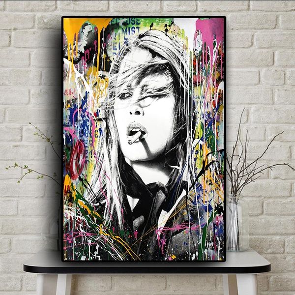 

Graffiti Street Art Smoking beauty girl Abstract Canvas Painting Posters and Prints Cuadros Banksy Wall Art Picture Home Decor