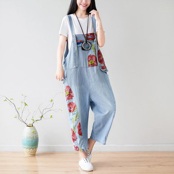ladies denim overalls new light-colored retro jeans personality stitching hole large size slimming nine-point overalls, Blue
ladies denim overalls new light-colored retro jeans personality stitching hole large size slimming nine-point overalls, Blue