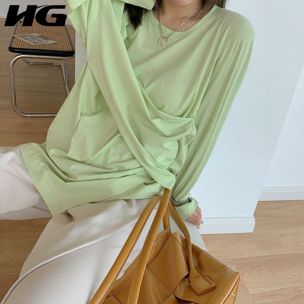 women's t-shirt hg irregular wrinkle t shirt women 2021 autumn casual fashion style temperament all match o neck full sleeve tee zp2091, White
women's t-shirt hg irregular wrinkle t shirt women 2021 autumn casual fashion style temperament all match o neck full sleeve tee zp2091, White