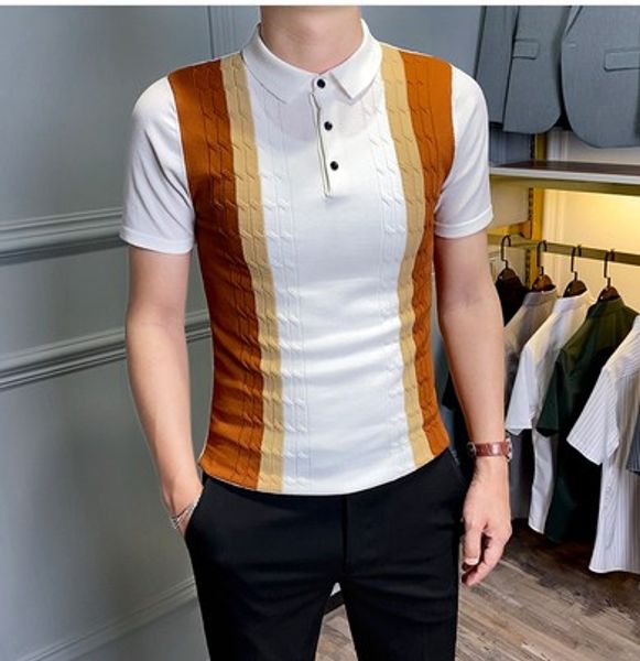 men's shirt short-sleeved 2020 new tide brand summer ice silk trend leads knit stitching men's shirt, White;black
men's shirt short-sleeved 2020 new tide brand summer ice silk trend leads knit stitching men's shirt, White;black