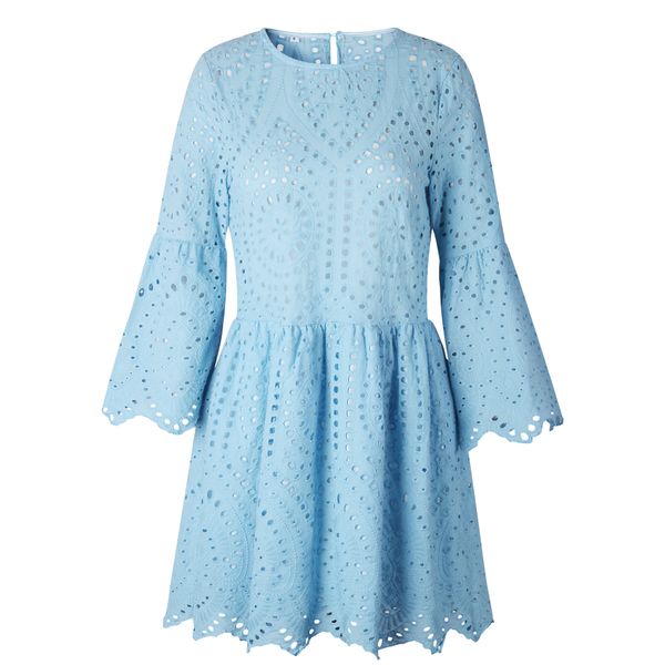 designer women casual dress flare sleeve hollow out summer dress round neck a-line knee length a-line ruffled dresses button back, Black;gray
designer women casual dress flare sleeve hollow out summer dress round neck a-line knee length a-line ruffled dresses button back, Black;gray