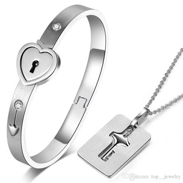 new arrival titanium steel heart key lock bangle with the key pendnat necklace jewelry, Black
new arrival titanium steel heart key lock bangle with the key pendnat necklace jewelry, Black