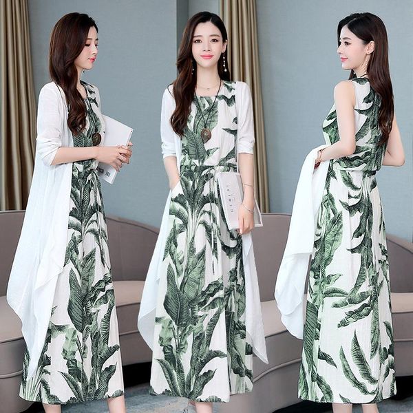 cotton linen long dresses 2020 summer new women's waist tank dress and thin cardigan vintage print eleagnt lady two piece dress, Black;gray
cotton linen long dresses 2020 summer new women's waist tank dress and thin cardigan vintage print eleagnt lady two piece dress, Black;gray