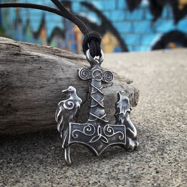 viking ravens wolf thor hammer mjolnir pendant necklace men nordic amulet jewelry, Silver
viking ravens wolf thor hammer mjolnir pendant necklace men nordic amulet jewelry, Silver