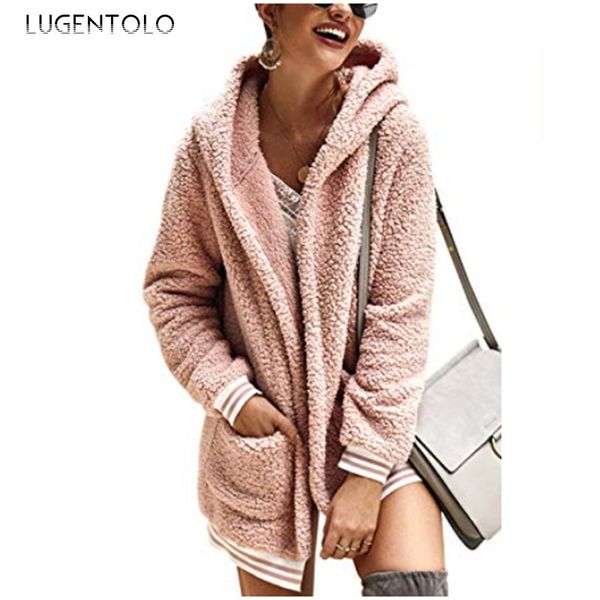 women's wool & blends lugentolo women coat hooded loose padded plush jacket cardigan autumn winter warm solid pocket style female coats, Black
women's wool & blends lugentolo women coat hooded loose padded plush jacket cardigan autumn winter warm solid pocket style female coats, Black