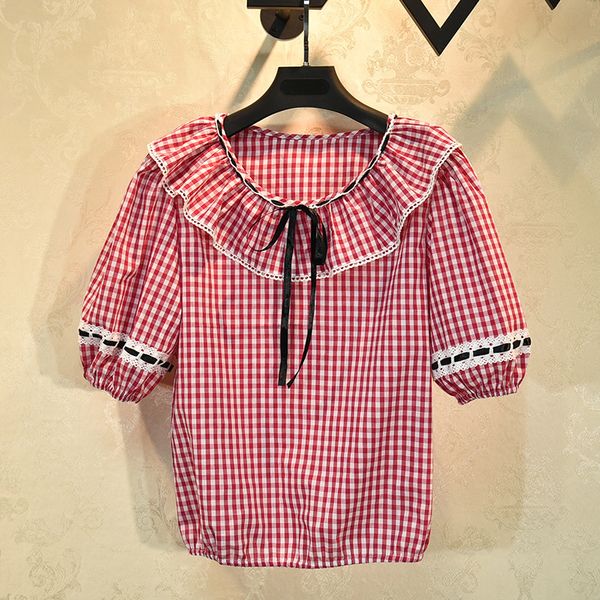 2020 summer fashion women's seet puff sleeves plaid t-shirt c095, White 
2020 summer fashion women's seet puff sleeves plaid t-shirt c095, White