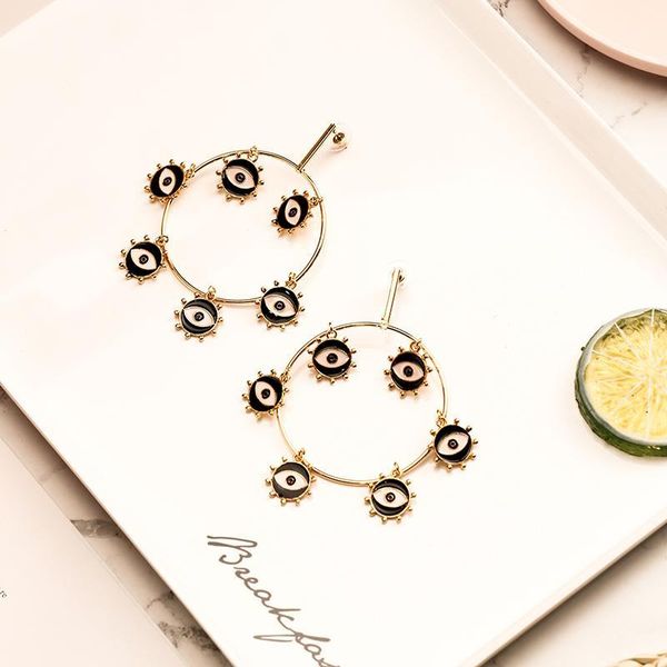 2019 new gold color big loop small evil eye charm dangle earrings for women lady's latest fashion statement earring, Silver
2019 new gold color big loop small evil eye charm dangle earrings for women lady's latest fashion statement earring, Silver