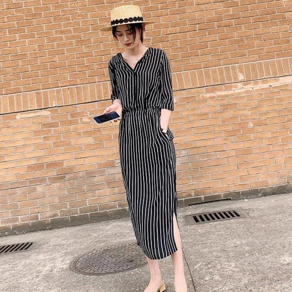 xpvlt summer new medium-length long skirt dress women's french style light mature foreign style waist-tight elegant slimming vertical s, Black;gray
xpvlt summer new medium-length long skirt dress women's french style light mature foreign style waist-tight elegant slimming vertical s, Black;gray