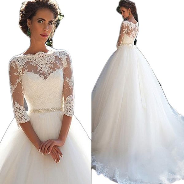 boat neck lace appliqued wedding dresses 2021 half sleeves wedding gowns beading sash bride dress vestido de noiva, White
boat neck lace appliqued wedding dresses 2021 half sleeves wedding gowns beading sash bride dress vestido de noiva, White