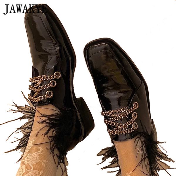 glossy black leather oxfords flat heel casual shoes for women feather loafers shoes chain embellished ladies sqaure toe
glossy black leather oxfords flat heel casual shoes for women feather loafers shoes chain embellished ladies sqaure toe