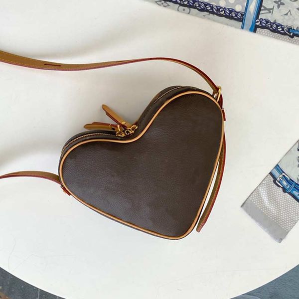brown style shoulder bags hearts bag genuine leather bag women bags wallets womens cross body bags