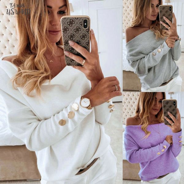 2020 new autumnn women off shoulder t shirt ladies long sleeve warm casual shirt daily loosetee solid with button, White
2020 new autumnn women off shoulder t shirt ladies long sleeve warm casual shirt daily loosetee solid with button, White
