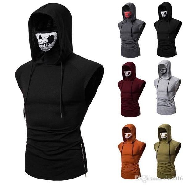 men's sleeveless hooded sports cotton t-shirt with skull mask super stretch fitness hoodies casual gymnasium active workout vests pullo, White;black
men's sleeveless hooded sports cotton t-shirt with skull mask super stretch fitness hoodies casual gymnasium active workout vests pullo, White;black