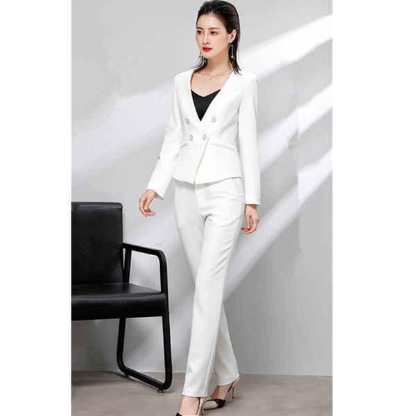 women's two piece pants suit double-breasted two-piece (jacket + pants) business work professional wear custom made, White
women's two piece pants suit double-breasted two-piece (jacket + pants) business work professional wear custom made, White