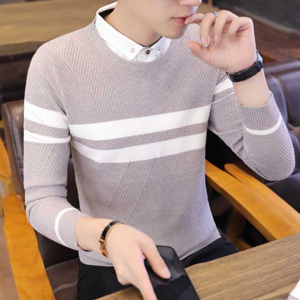 men's sweaters autumn and winter mock two-piece sweater men korean version of the brushed thick shirt collar knit low waist, White;black
men's sweaters autumn and winter mock two-piece sweater men korean version of the brushed thick shirt collar knit low waist, White;black