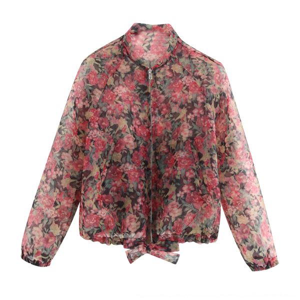 f2395-wind women's clothing 2019 new stand collar perspective flower clothing jacket print jacket for women, Black;brown
f2395-wind women's clothing 2019 new stand collar perspective flower clothing jacket print jacket for women, Black;brown