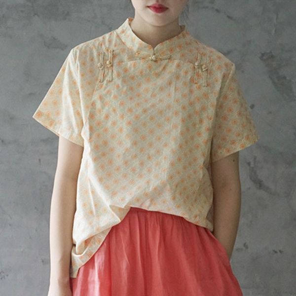 women's blouses & shirts johnature leisure retro print stand plate buckle short sleeve 2021 summer simple comfortable all-match women, White
women's blouses & shirts johnature leisure retro print stand plate buckle short sleeve 2021 summer simple comfortable all-match women, White