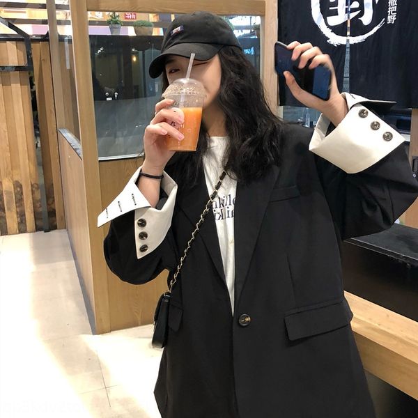 2020 new korean style loose hong kong style casual small suit coat coat small suit women's clothing, White;black
2020 new korean style loose hong kong style casual small suit coat coat small suit women's clothing, White;black