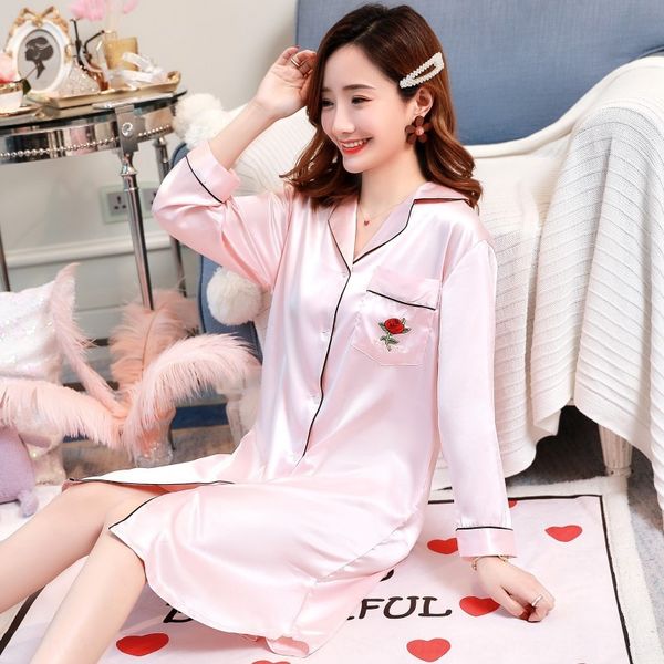 new silk women's imitation silk cardigan clothes home pajamas suit collar nightdress pajamas women's printed home clothes, Blue;red
new silk women's imitation silk cardigan clothes home pajamas suit collar nightdress pajamas women's printed home clothes, Blue;red
