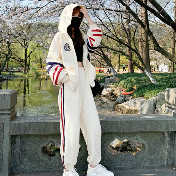 semfri two piece set tracksuit women 2020 spring autumn hooded sports suit female loose style striped clothes 2 piece set, White
semfri two piece set tracksuit women 2020 spring autumn hooded sports suit female loose style striped clothes 2 piece set, White
