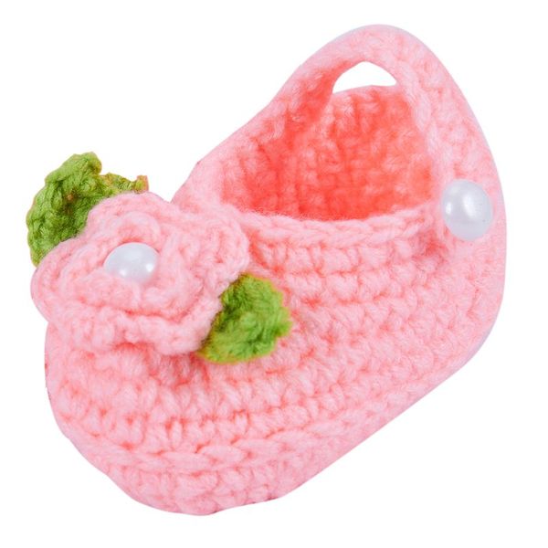 baby infant newborn soft warm handmade wool knit flowers shoes(orange