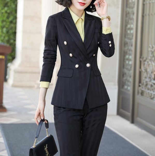 office ladies wear fashion elegant double breasted striped blazer pants suits sets women business formal work pantsuits uniform, White
office ladies wear fashion elegant double breasted striped blazer pants suits sets women business formal work pantsuits uniform, White