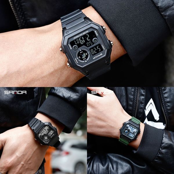 sanda new fashion men's business outdoor luminous sports luminous watch waterproof personality square digital watch, Blue
sanda new fashion men's business outdoor luminous sports luminous watch waterproof personality square digital watch, Blue