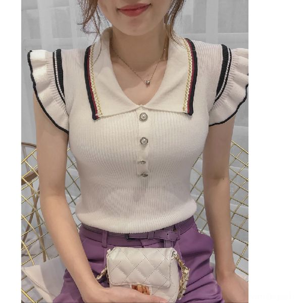 2020 summer new small flying sleeve women's short knitwear lace knitwear slim sleeveless polo lapel lace vest, White
2020 summer new small flying sleeve women's short knitwear lace knitwear slim sleeveless polo lapel lace vest, White