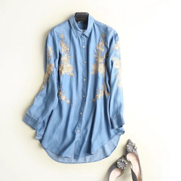 gold thread embroidered single-breasted long sleeve mid-length denim embroidered shirt shirt 038, White
gold thread embroidered single-breasted long sleeve mid-length denim embroidered shirt shirt 038, White
