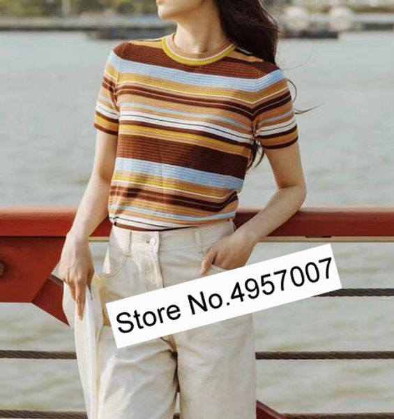 elfbop ladies short sleeve o neck contrast stripe knitting pullover sweater top, White;black
elfbop ladies short sleeve o neck contrast stripe knitting pullover sweater top, White;black