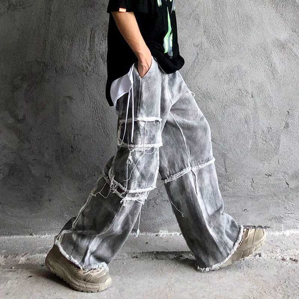 harajuku high street washed pockets frayed jean pants men and women straight loose casual denim trousers plus size hip hop pants, Blue
harajuku high street washed pockets frayed jean pants men and women straight loose casual denim trousers plus size hip hop pants, Blue