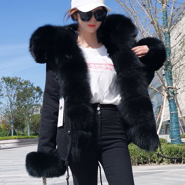 2020 short women outwear thick warm real fox fur collar coat faux fur liner parka winter jacket, Black
2020 short women outwear thick warm real fox fur collar coat faux fur liner parka winter jacket, Black