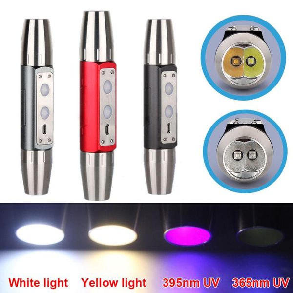 Expert Jade Test Usb Rechargeable Uv Led 395nm 365nm Purple White Yellow 4 Led Chip Light Source Ultraviolet Torch
