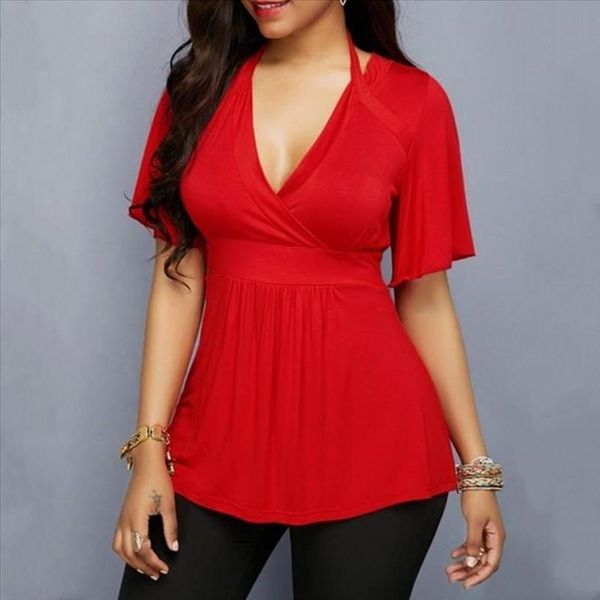 new summer women plus size solid color solid v neck halter short sleeve t shirt top, White
new summer women plus size solid color solid v neck halter short sleeve t shirt top, White