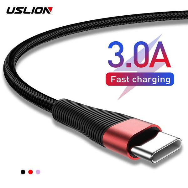 

USLION USB Type C Cable for Samsung S10 S9 3A Fast USB Charging Type-C Charger Data Cable for Redmi note 8 pro USB-C Cabo Wire