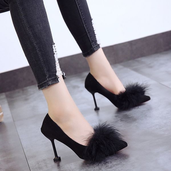 spring/autumn the new high heels shoes woman fashion shallow furry thin heels flock pointed toe dress slip-on high 5cm-8cm flock, Black
spring/autumn the new high heels shoes woman fashion shallow furry thin heels flock pointed toe dress slip-on high 5cm-8cm flock, Black