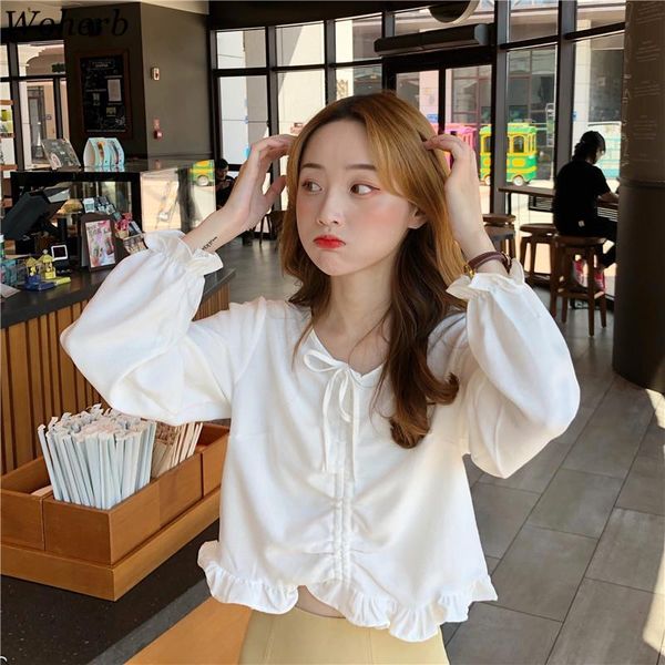 women's blouses & shirts woherb blusas mujer de moda 2021 drawstring long sleeve shirt sweet v-neck short ruffles white blouse arrival
women's blouses & shirts woherb blusas mujer de moda 2021 drawstring long sleeve shirt sweet v-neck short ruffles white blouse arrival