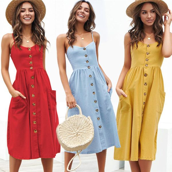 summer fashion womens dress sleeveless button backless dresse casual polka dots pockets plus size beach sundress vestidos, Black;gray
summer fashion womens dress sleeveless button backless dresse casual polka dots pockets plus size beach sundress vestidos, Black;gray