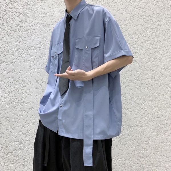 men's casual shirts give tie ribbon decorate hawaiian shirt fashion short sleeve temperament camisa social masculina streetwear, White;black
men's casual shirts give tie ribbon decorate hawaiian shirt fashion short sleeve temperament camisa social masculina streetwear, White;black