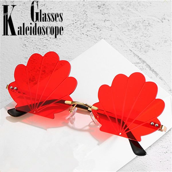 vintage unique flower shape rimless sunglasses women personality design shell grain clear ocean lens ladies sun glasses uv400, White;black 
vintage unique flower shape rimless sunglasses women personality design shell grain clear ocean lens ladies sun glasses uv400, White;black