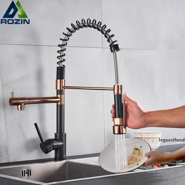 rozin black and rose golden spring pull down kitchen sink faucet & cold water mixer crane tap with dual spout deck mounted t200423
rozin black and rose golden spring pull down kitchen sink faucet & cold water mixer crane tap with dual spout deck mounted t200423