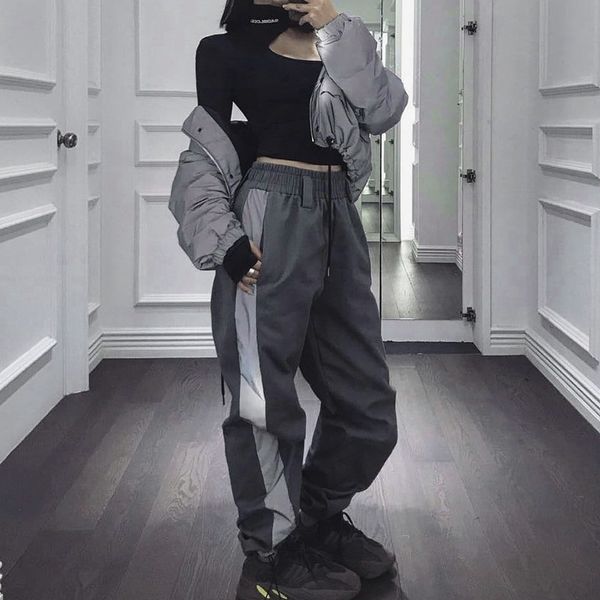 reflective pants spring new model 93042 european and american street fashion women's straight-leg pants high waist casual, Black;white
reflective pants spring new model 93042 european and american street fashion women's straight-leg pants high waist casual, Black;white