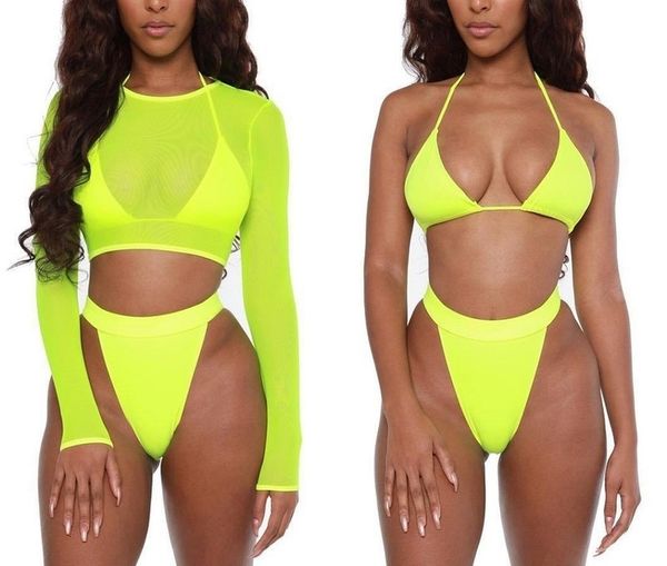2020 neon yellow crop swimwear women geometric summer beachwear mesh long sleeve cover ups three piece swimsuit bikini set, White;black
2020 neon yellow crop swimwear women geometric summer beachwear mesh long sleeve cover ups three piece swimsuit bikini set, White;black