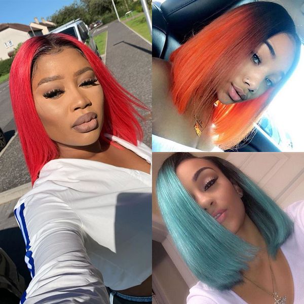 ombre ginger orange 13*4 lace front human hair wigs for women 130% blonde brazilian remy hair pink blue straight short bob wig, Black
ombre ginger orange 13*4 lace front human hair wigs for women 130% blonde brazilian remy hair pink blue straight short bob wig, Black