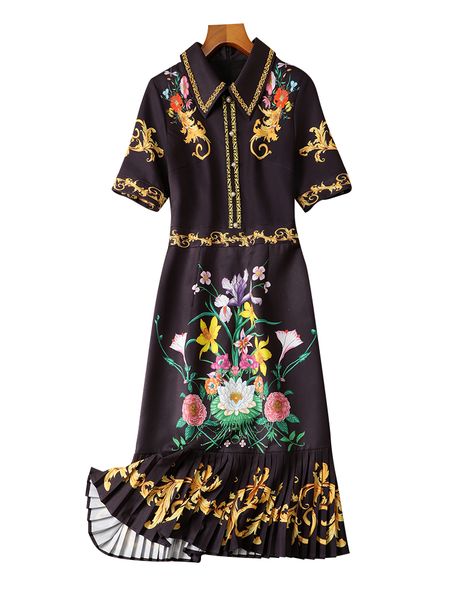 european and american women's bespoke black-on-black color printed pleated button lapel short sleeve waist long dress
european and american women's bespoke black-on-black color printed pleated button lapel short sleeve waist long dress