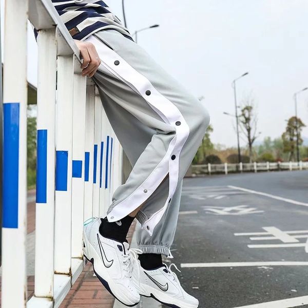 summer new full open double-breasted basketball trousers open side pants men's basketball side pants sports trousers, Black