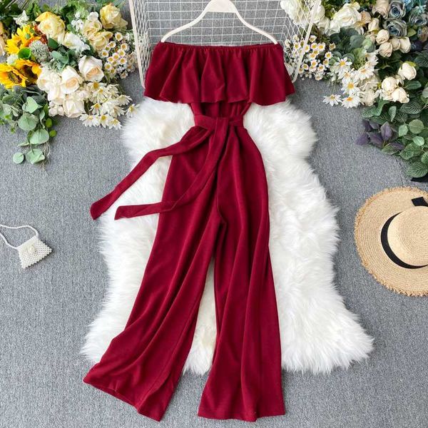 taovk autumn women's solid collar off shoulder ruffled lace high waist thin siamese wide leg pants, Black;white
taovk autumn women's solid collar off shoulder ruffled lace high waist thin siamese wide leg pants, Black;white