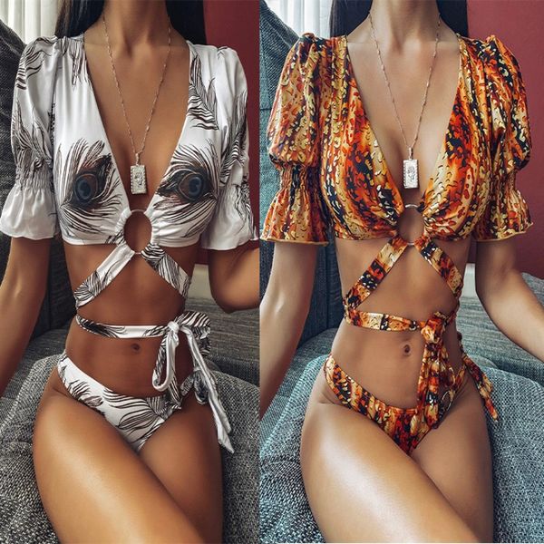 2020 foreign trade swimsuit female explosive short-sleeved leopard print bikini swimsuit female split swimsu, White;black
2020 foreign trade swimsuit female explosive short-sleeved leopard print bikini swimsuit female split swimsu, White;black