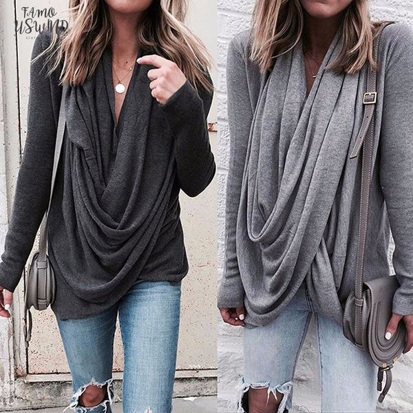 women casual long sleeve t shirt solid irregular style cross collar v neck t shirt soft solid color plus size, White
women casual long sleeve t shirt solid irregular style cross collar v neck t shirt soft solid color plus size, White