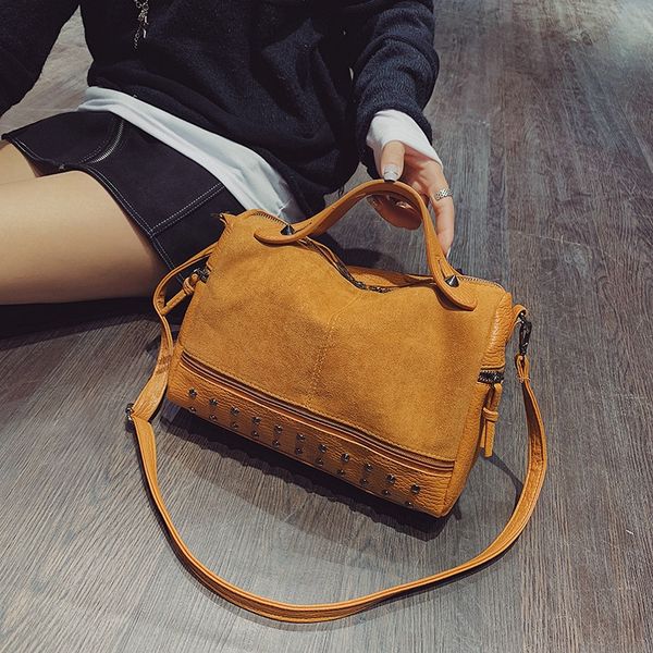 1517# women's autumn new shoulder small small frosted portable shoulder bag boston rivet messenger bag, White
1517# women's autumn new shoulder small small frosted portable shoulder bag boston rivet messenger bag, White